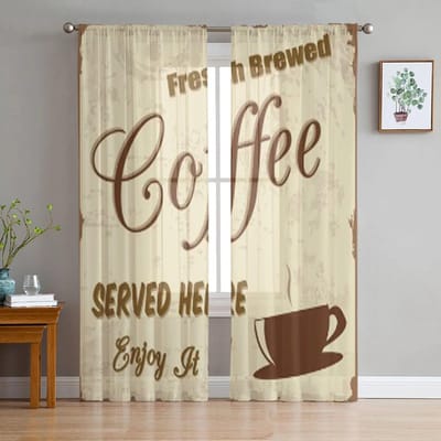 Retro Vintage Koffie Tule Transparante Raamgordijnen Voor Woonkamer De Slaapkamer Moderne Chiffon Voile Organza Gordijnen Decor Draperieën 135W x 114H(cm) white
