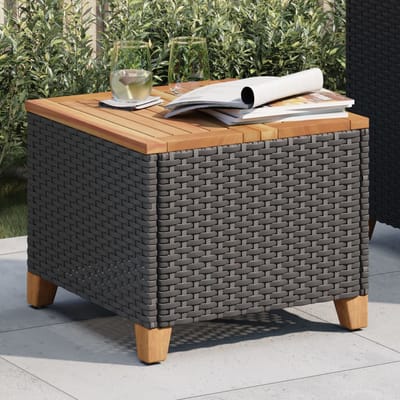 vidaXL - Tuintafel - 45x45x37 - cm - poly - rattan - en - acaciahout - zwart