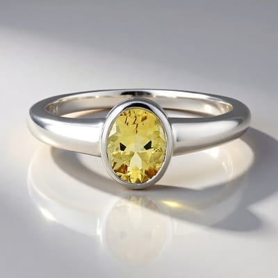 Cavill - Zilveren ring - 925 Sterling zilver met platina plating - Gele Beryl 0 918 ct ovaal briljant - Moderne elegante stijl - Ringen dames