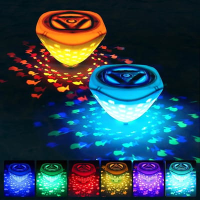 Set van 2 kleurveranderende LED-drijvende zwembadlampen, waterdicht ontwerp, met visvormige projectie, geschikt voor zwembaden, vijvers en feestjes [Energie-effici毛ntieklasse A]