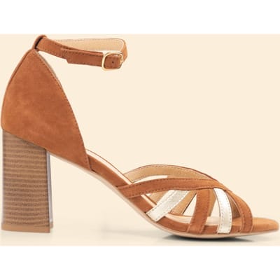 ICode Camel And Gold Heeled Sandals In Velour Leather Camel Maat: 38 | Sandalen Outlet | Dames | Bruin