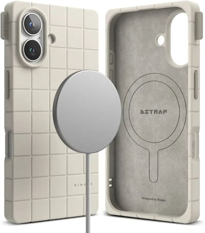 Ringke Bitmap Silicone Magnetic - Hoesje Geschikt voor Apple iPhone 16 - Compatibel met MagSafe / Qi2 - Magnetische Back Cover - Stone