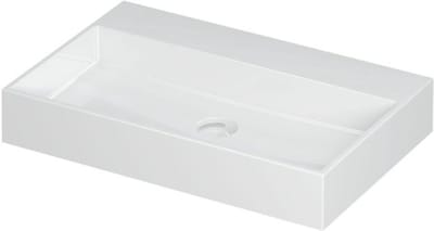 INK United Wastafel Porselein Zonder Kraangat incl. Porseleinen Click Plug en Verborgen Overloop Systeem - 700x450x110 mm - Glans Wit