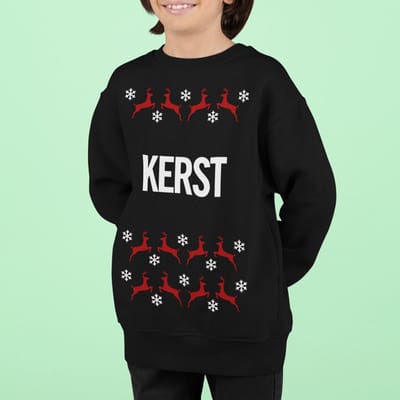 Foute Kersttrui Zwart Kind - Kerst Rendieren (3-4 jaar - MAAT 98/104) - Kerstkleding voor jongens & meisjes