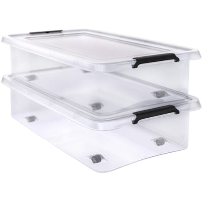 Deuba® Opbergbox - 2x30L Stapelbaar Wielen 58x39x16,5cm - Transparant