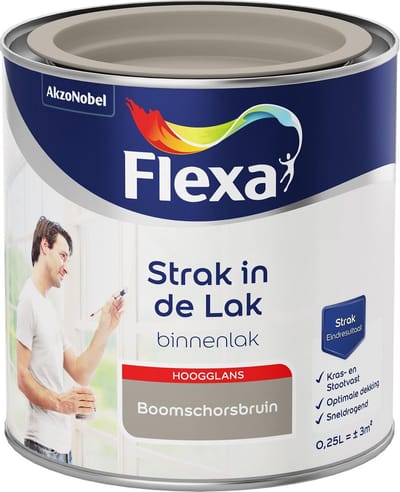 Flexa - Strak in de Lak - Watergedragen - Hoogglans - boomschorsbruin - 0,25 liter
