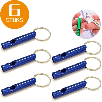 Colorful Sun® Metalen Noodfluit 6 Stuks – Alarmfluit 120 dB met Sleutelhanger – Reddingsfluit voor Outdoor, Wandelen, Camping, Survival & Sport – Hondenfluit – Sport- & Scheidsrechterfluit – Blauw