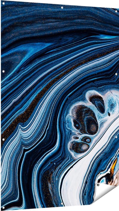 Gards Tuinposter Abstracte Kunst - Blauwe Verf - 100x150 cm - Tuindoek - Tuindecoratie - Wanddecoratie buiten - Tuinschilderij