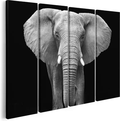 Artaza Canvas Schilderij Vierluik Olifant - Zwart Wit - 160x120 - Groot - Foto Op Canvas - Canvas Print