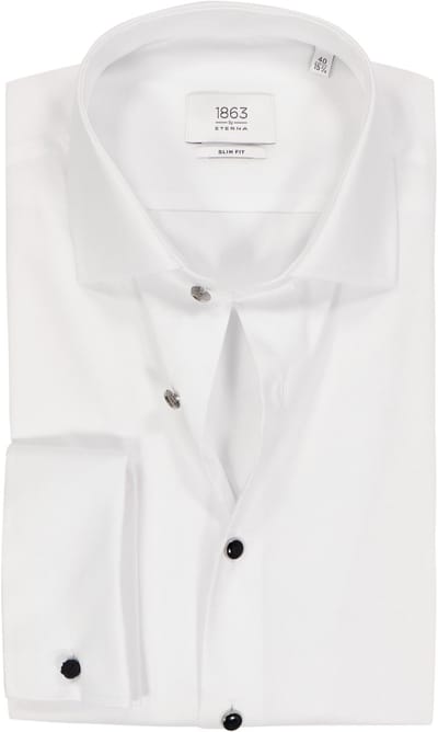 ETERNA slim fit overhemd - twill met dubbele manchet - wit - Strijkvrij - Boordmaat: 43 (EU maat: XL)