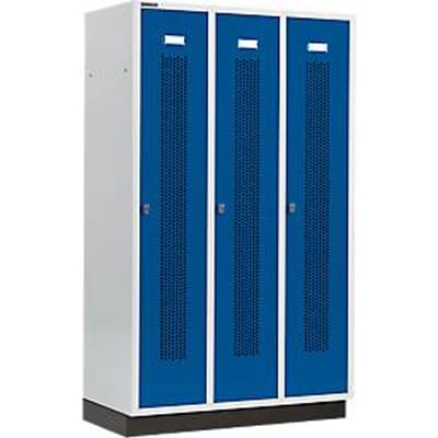 Schäfer Shop Select Kledinglocker met geperforeerde lijnen, 3 compartimenten, 400 mm, met fitting, draaigrendelslot, deur gentiaanblauw