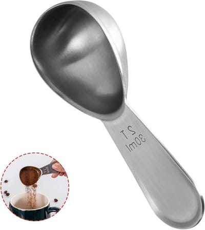 Koffielepel van RVS 18/8 - 30ml Maatlepel met Korte Handgreep voor Gemalen Koffie, Bonen en Espresso