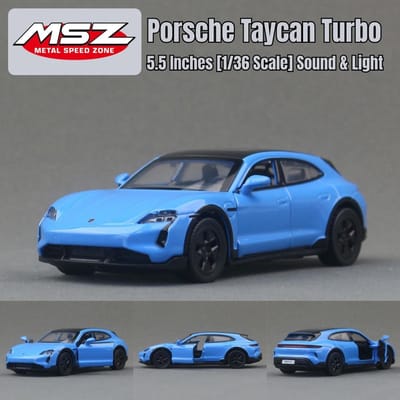 1/36 Porsche Taycan Turbo S Speelgoedauto Model Msz Diecast Metaal Miniatuur Pull Back Geluid & Licht Collectie Cadeau Voor Kinderen Jongen