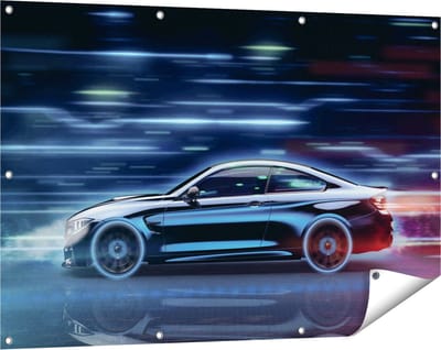 Gards Tuinposter Zwarte Sportwagen Auto - 120x80 cm - Tuindoek - Tuindecoratie - Wanddecoratie buiten - Tuinschilderij