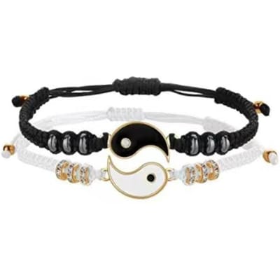2 stuks/set Bijpassende Yin en Yang Armband Set Prachtige Tai Chi Handgeweven Armband Set black