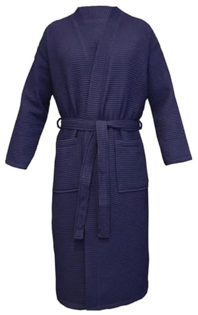 Heren Badjas Wafelpiqué 100% Katoen met 2 Zakken en Riem - Blauw - 4XL