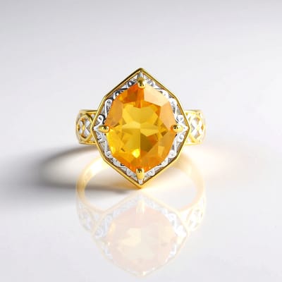 Cavill - Citrien Ring 6,588 Ct - 925 Sterling Zilver Palladium - Elegante Handgemaakte Damesring met Zirkonia - Fancy Marquise