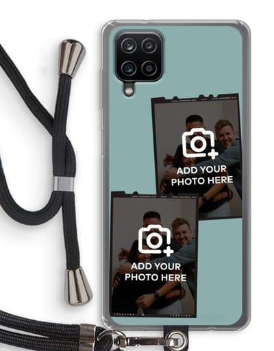 Gepersonaliseerd - Case Company® - Hoesje met koord geschikt voor Samsung Galaxy A12 hoesje met Koord - Polaroid Zwart - Telefoonhoesje met Zwart Koord - Bescherming aan alle Kanten en Over de Schermrand