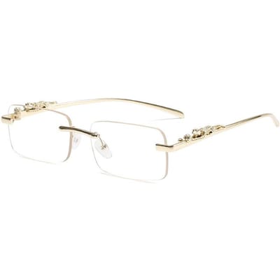 Lunettes de Soleil Rectangulaires Sans Monture Décoratives Guépard Lunettes Hommes Dames Vintage Sans Bordure Rectangle Tête de Léopard Métal Durable Métal Soleil only 1 sunglasses