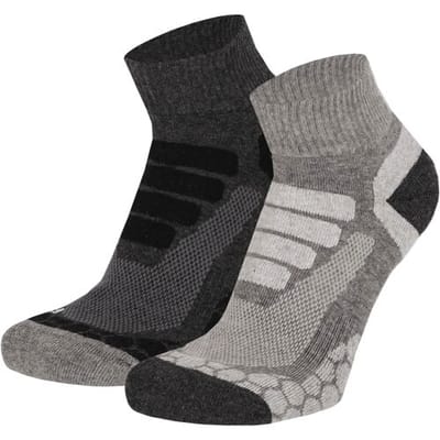 Xtreme Sockswear Quarter Wandelsokken – 2 Paar – Lage Hiking Sokken Unisex – Katoen & Coolmax – Multi Grijs – Maat 35/38