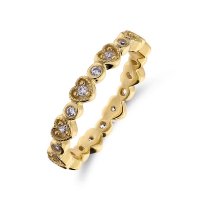 Lucardi Kinder Zilveren goldplated ring hartjes zirkonia - Ring - 925 Zilver - Goudkleurig - 12.50 / 40 mm
