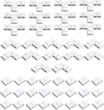 Pack van 48 L-vormige snelle connectors voor 2-pins LED-strips, geschikt voor SMD 3528 en 2835, 10 mm breed