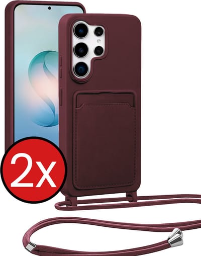 Hoesje Geschikt voor Samsung S26 Ultra Hoesje Siliconen Case Met Koord - Hoes Geschikt voor Samsung Galaxy S26 Ultra Hoesje Backcover Met Telefoonkoord - Aubergine - 2 PACK