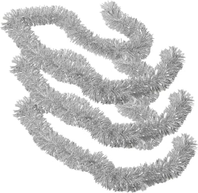 Gerimport Kerstslingers - 3x stuks - glitter zilver - folie - 180 x 7 cm - kerstboom versiering/guirlandes