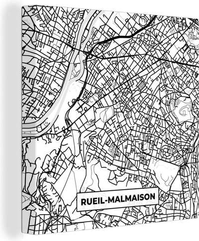 Canvas Schilderij Kaart - Stadskaart - Frankrijk - Rueil-Malmaison - Plattegrond - Zwart wit - 20x20 cm - Wanddecoratie