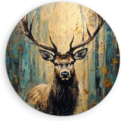 Saammp Muurcirkel Hout - Abstract hert - Oliefverf - Natuur - Dieren - Ø 90 - Wandcirkel - Wanddecoratie Cirkel - Muurdecoratie Woonkamer - Slaapkamer decoratie - Rond Schilderij
