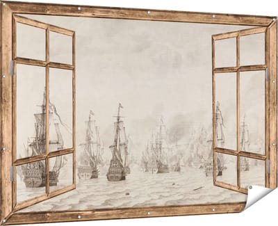 Gards Tuinposter Doorkijk De Zeeslag tegen de Spanjaarden bij Duinkerken - Willem van de Velde - 180x120 cm - Tuindoek - Tuindecoratie - Wanddecoratie buiten - Tuinschilderij