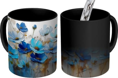 Magische Mok - Foto op Warmte Mokken - Koffiemok - Bloemen - Schilderij - Blauw - Magic Mok - Beker - 350 ML - Theemok