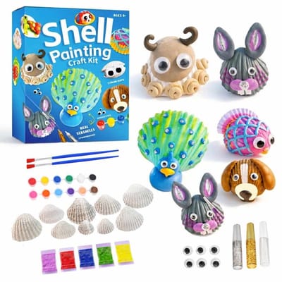 Meedeer Schelpen Schilderen-Schilderset voor Kinderen-Creatieve knutselset met schelpen-11 Natuurlijke Schelpen-Knutselset voor Meisjes & Jongens