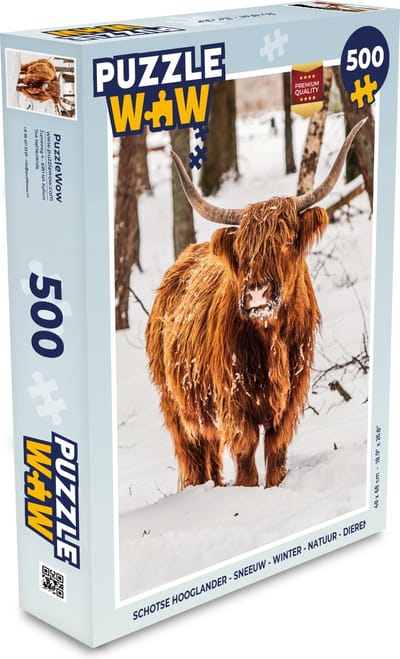 Puzzel Schotse Hooglander - Sneeuw - Winter - Natuur - Dieren - Legpuzzel - Puzzel 500 stukjes