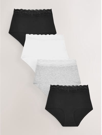 Next - Dames - Set van 4 katoenen en kanten slipjes met volledige bedekking - Zwart