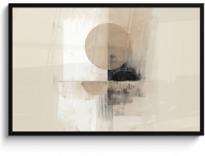 Poster in lijst - Fotolijst 120x80 cm - Posters - Cirkel - Compositie - Diepte - Beige - Posterlijst zwart - Decoratie - Wanddecoratie woonkamer - Muurdecoratie slaapkamer
