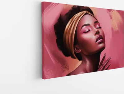 Saammp Canvas Schilderij - Afrikaanse Vrouw - Roze - abstract - 30x20 - Foto op canvas - Wanddecoratie - Muurdecoratie Woonkamer - Slaapkamer decoratie - Canvas Print