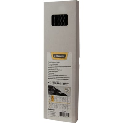 Fellowes Bindruggen plastic - 6mm - 21 ringen - tot 20 vel - A4 - Zwart - 100 stuks