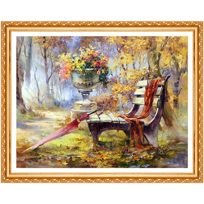 Peinture diamant thème «banc de fleurs», perceuse ronde complète 5D, à faire soi-même, broderie faite à la main, décor en point de croix 20X30CM beige