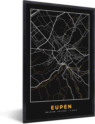 Fotolijst incl. Poster - Stadskaart - Eupen - Plattegrond - Kaart - Goud - 40x60 cm - Posterlijst