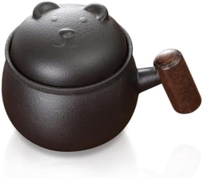 PromoHome Draagbare Theemok 250 ml met Houten Handvat en Infuser - Zwart