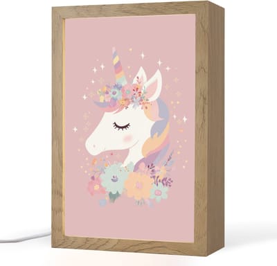 Nachtlampje 20x30 cm - Kinder lampje - Eenhoorn - Roze - Bloemen - Tafellamp kinderkamer - Slaapkamer lamp - Bedlamp kinderen - Kinderlampje stopcontact - Wandlamp babykamer - Nachtlampjes