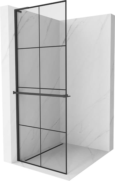 Mexen Kioto+ L douchewand met plank Walk-in 70 x 200 , zwart raster, zwart - 800-070-123-70-77