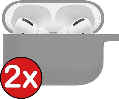 Hoesje - 2 Stuks - Geschikt voor Apple AirPods Pro 2 - Siliconen Hoes met Clip - Silicone Case Cover - Grijs