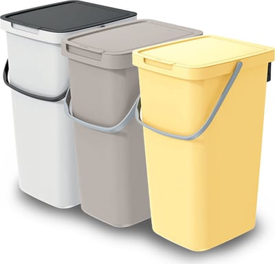 Keden GFT/rest afvalbakken set - 3x - 25L - beige/geel/wit - 26 x 29 x 48 cm - afval scheiden