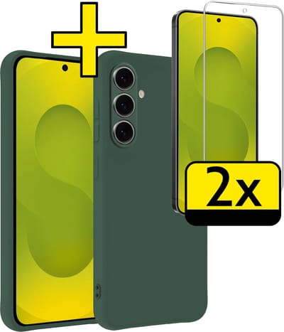 Hoesje - Met 2x Screenprotector - Geschikt voor Samsung Galaxy S25 FE - Sterk & Shockproof - Back Cover - Siliconen Case - Telefoon Hoes - Telefoonhoesjes - Donkergroen