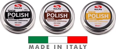 Wax schoenpoets voor leren schoenen: 1 x zwart 50 ml + 1 x kleurloos 50 ml + 1 x bruin 50 ml - hoogkwalitatieve schoenpoetsset - Gefabriceerd in Italië - De schoenpoets op wasbasis is de ideale oplossing voor schoenverzorging. Lederen schoenpoets.
