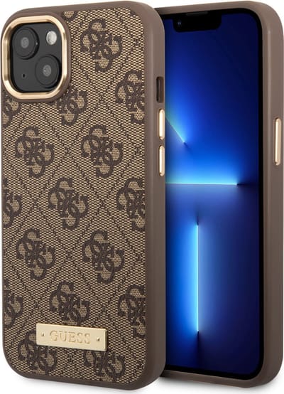 Guess Back Cover Magsafe Telefoonhoesje voor Apple iPhone 14 Plus - Pu Leer - Beschermend & Stijlvol - Bruin