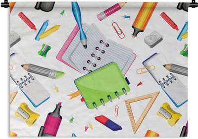 Wandkleed - Wanddoek - Patroon - School - Potlood - 60x45 cm - Wandtapijt