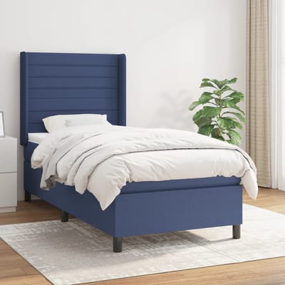 vidaXL - Boxspring - met - matras - stof - blauw - 90x200 - cm